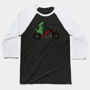 Funny Green T-Rex Dinosaur Riding Red Motorcycle Art Baseball T-Shirt